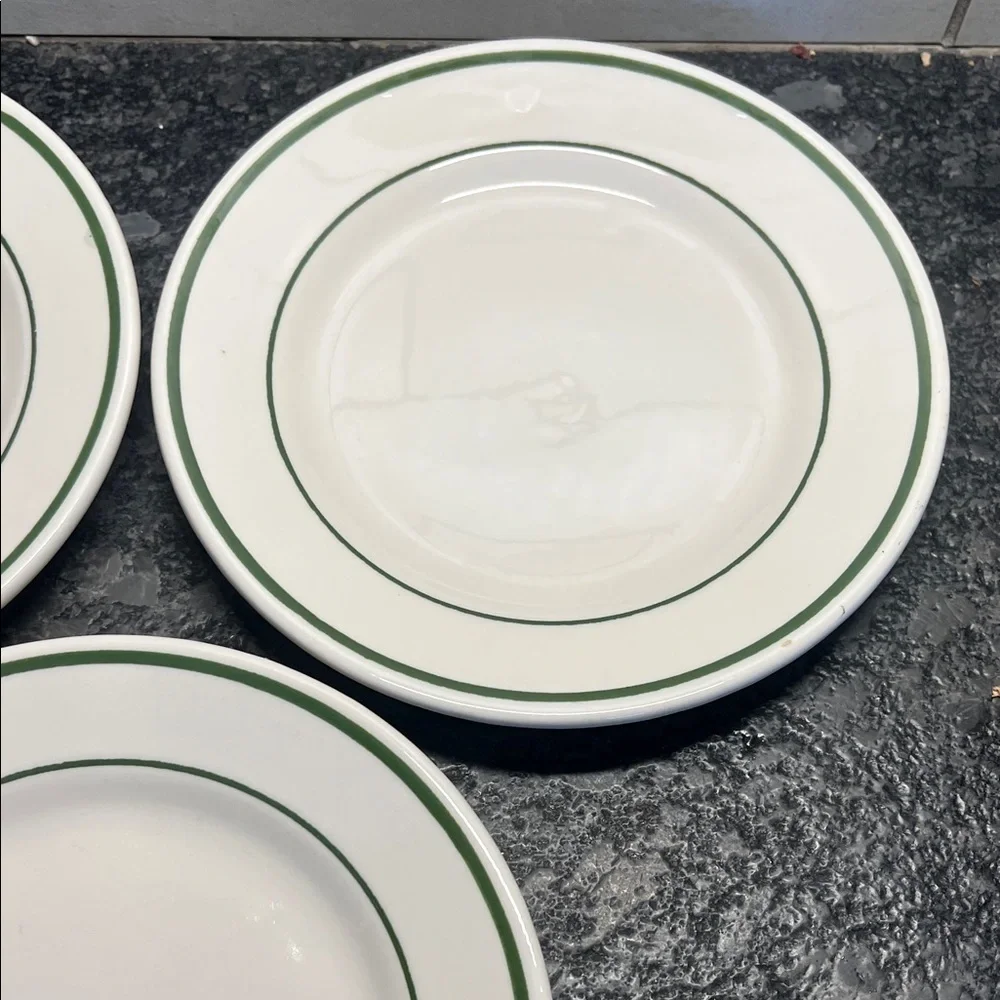 Buffalo China Classic White Restaurant (Diner) Plates with Green Rim Set of 3-7”